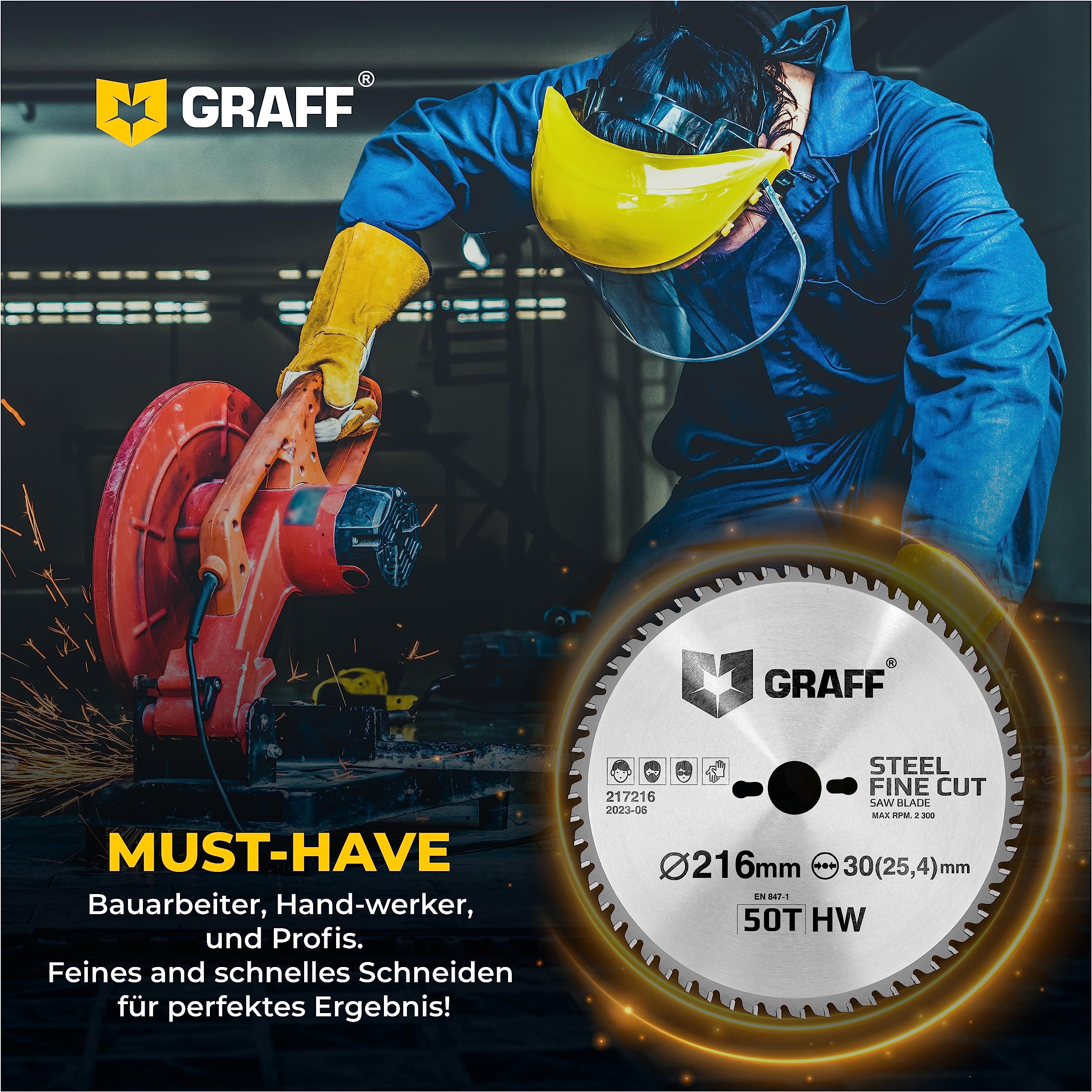 GRAFF Sägeblatt 216x30 Metall Stahl Aluminium Metallrohre – Kreissägeblatt 216x30 mm für Kappsäge, Tauschsäge, Tischkreissäge, Akku Handkreissäge – Professional Sägeblatt 216x30