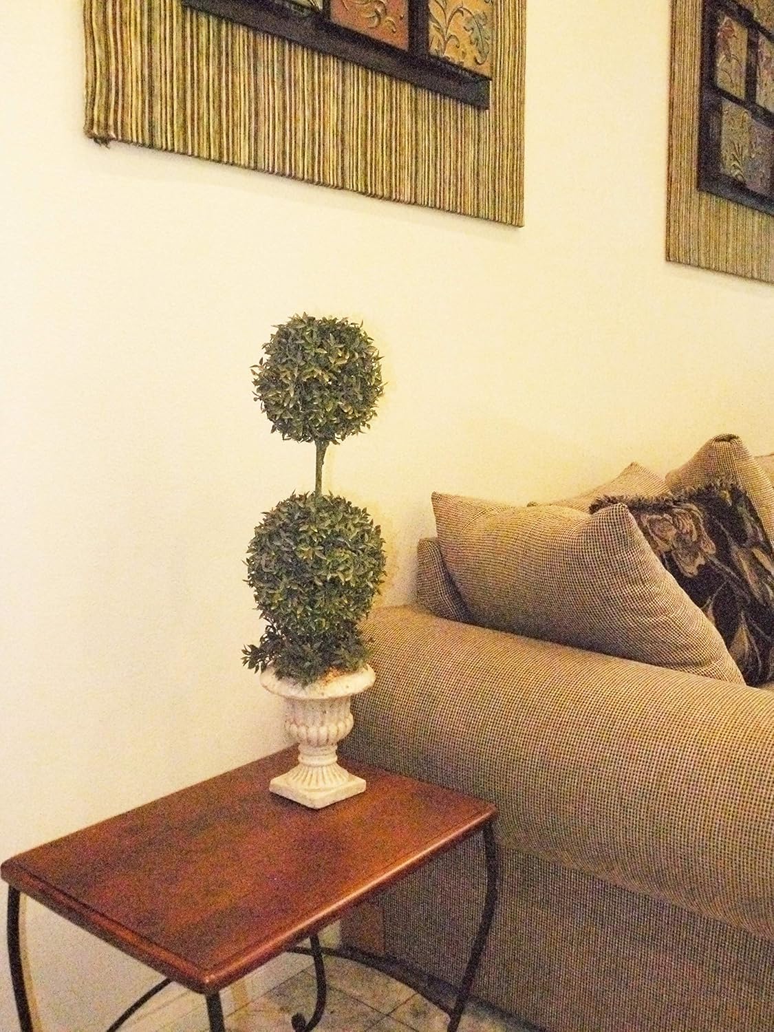 Admired By Nature ABN4X002-FROSGRN Faux Preserved Boxwood Topiary Artificial Plant Tree Tabletop with Double Pot, Frosted Green, 2 Balls-FROSGRN -