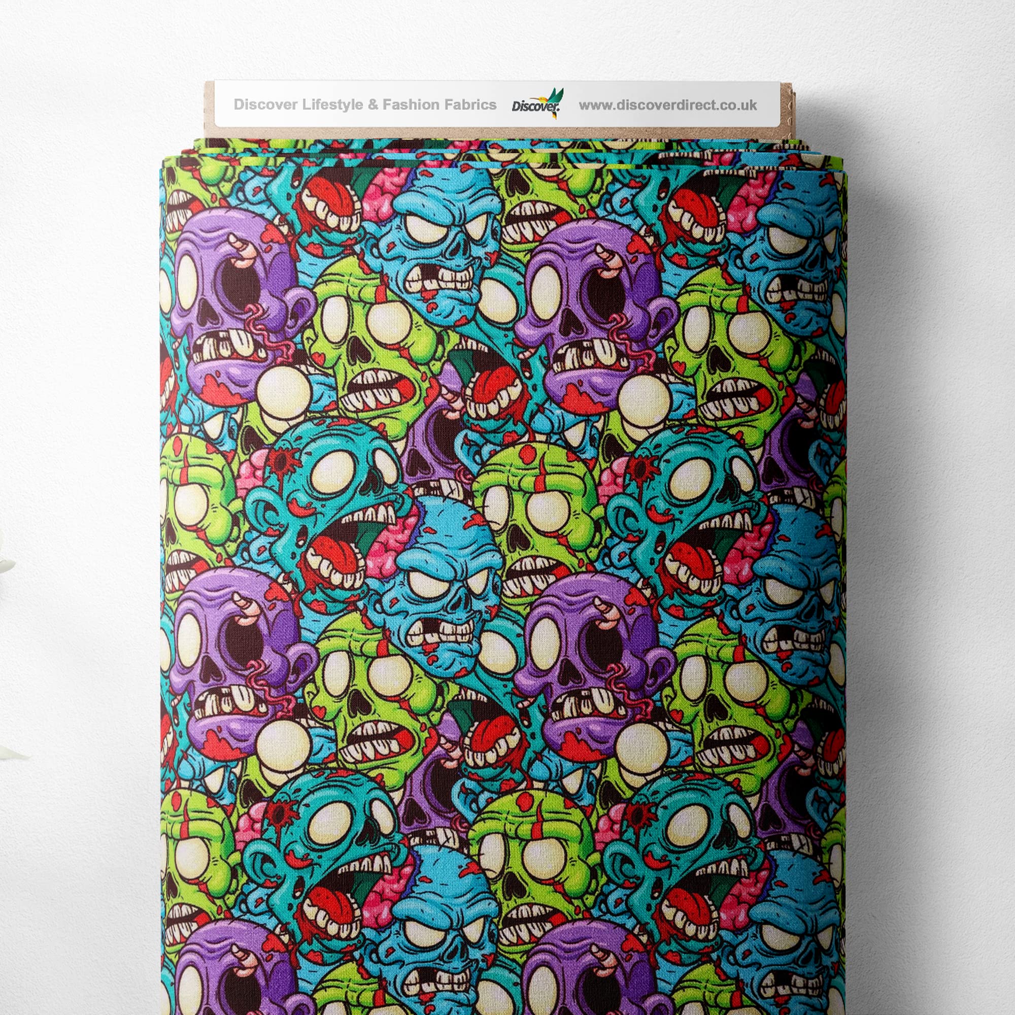 100% Cotton Halloween Spooky Scary Printed Design Quilting Craft Dress Quality Sewing Fabric Material | 55" - 140 cm Wide (per Metre, Walking Dead)