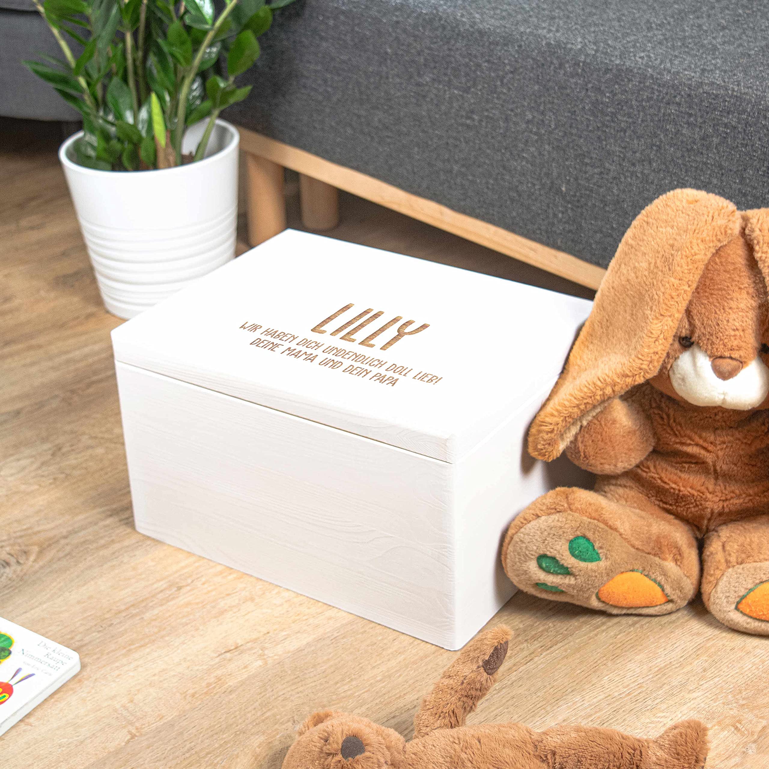 LAUBLUST Holzkiste Personalisiert mit Wunsch-Gravur - Geschenkkiste & Erinnerungsbox | XL - ca. 40x30x24cm, Weiß FSC®
