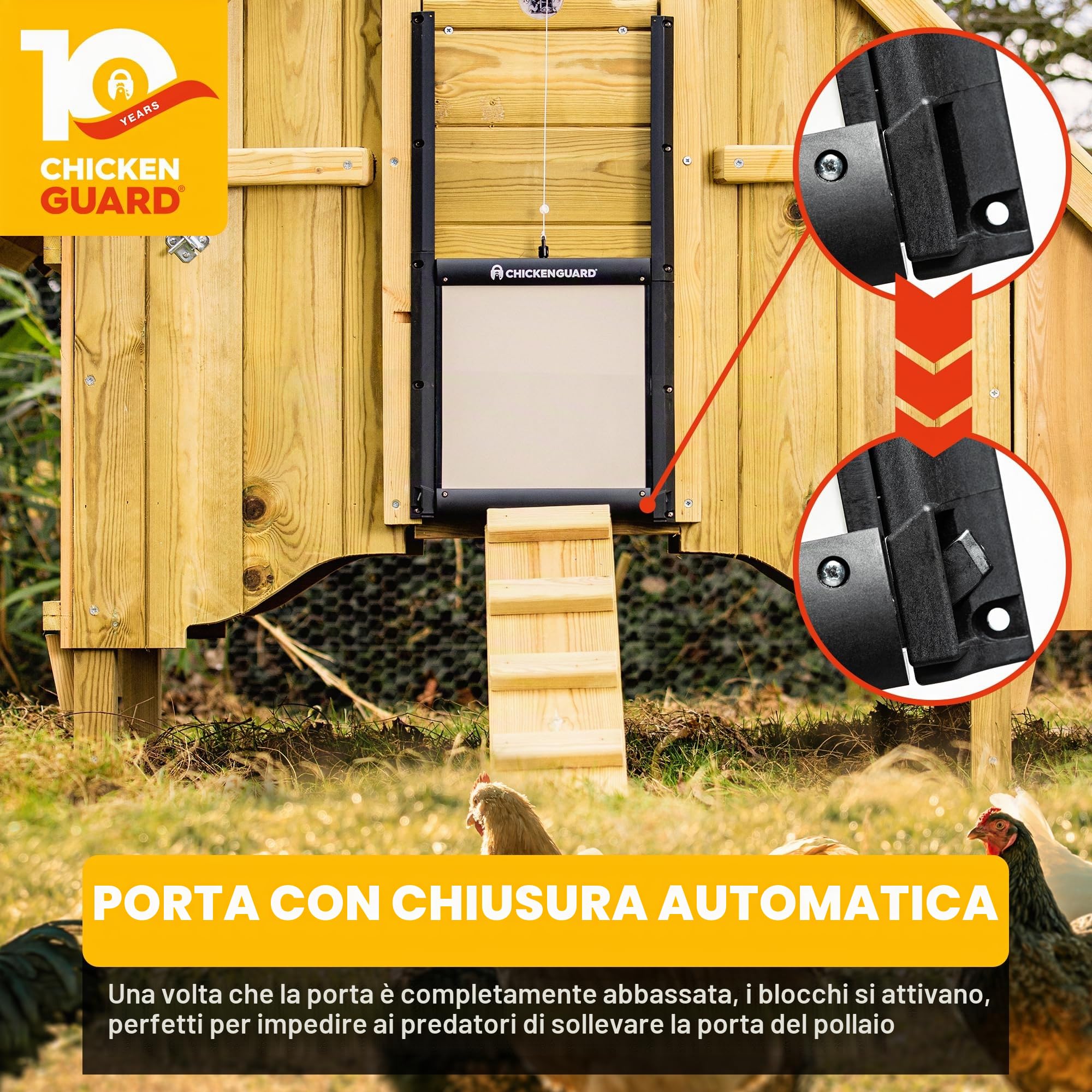 ChickenGuard Porta per pollaio a prova di predatore autobloccante, Chicken Run, Accessori per l'habitat del pollame (solo porta - senza motore)