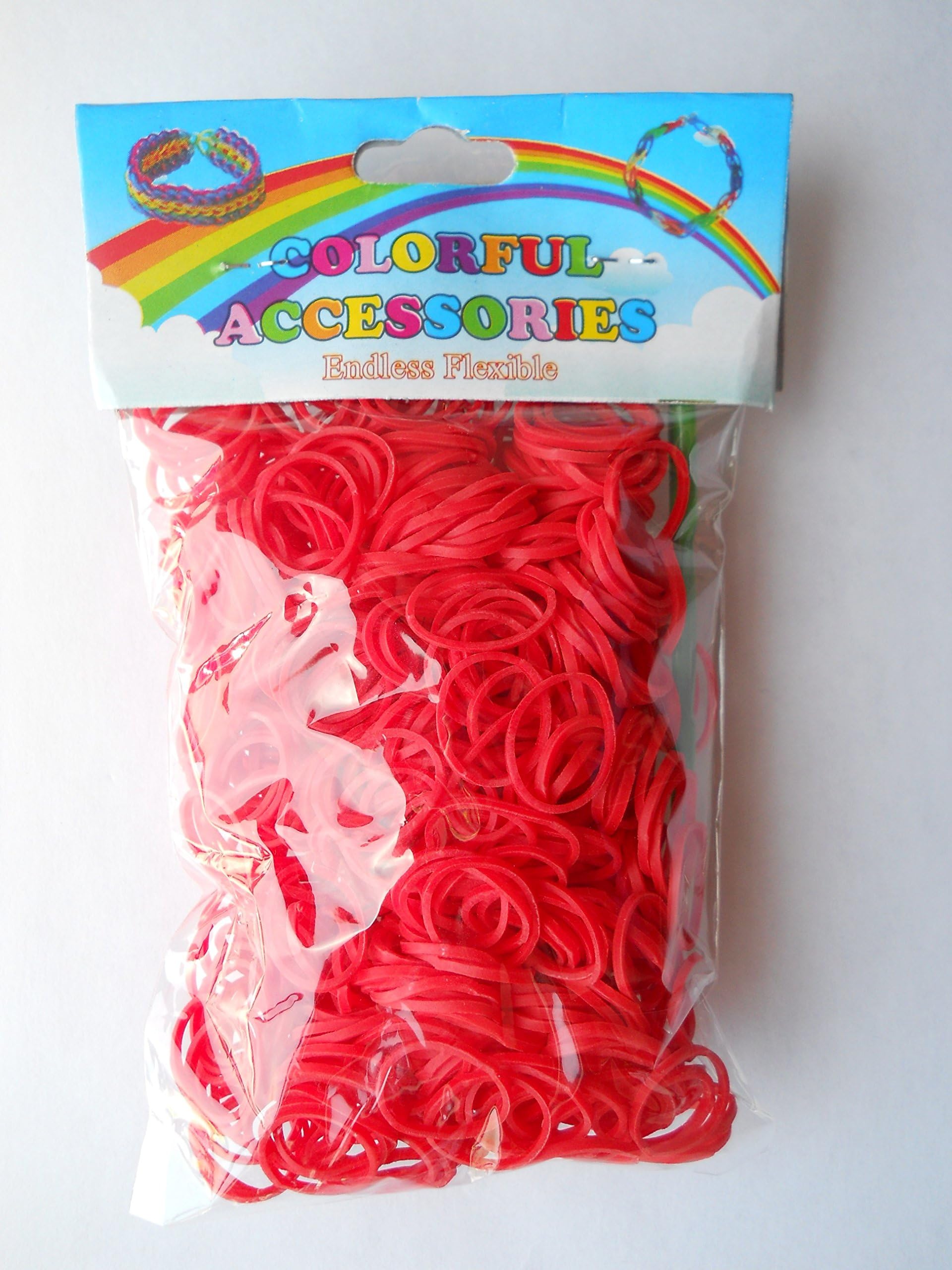 Colorful Rubber Band Accessories Looms S Clip 600 Piece Rubberband Refill with Synthetic Plastic Crochet Hook (Red)