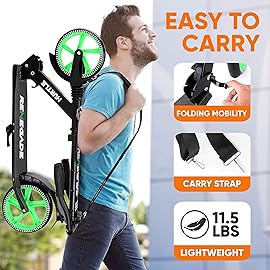 Hurtle Lightweight and Foldable Kick Scooter - Adjustable Scooter for Teens and Adult, Alloy Deck with High Impact Wheels, Durable ABEC-7 Bearings w/ T-bar Anodized Clamp Collar, Green HURTS56.5