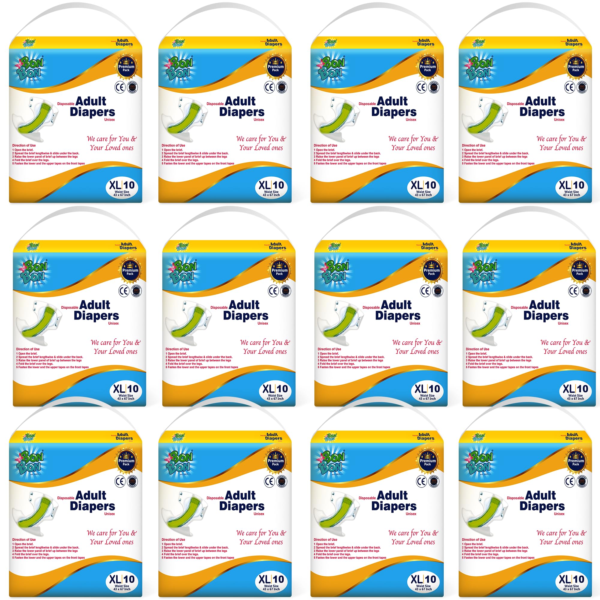 BON BON Premium Unisex Adult Diaper Tape Style Extra Large (Pack Of 12)-120 Count-Xl-With Odour Lock, Anti Bacterial, Overnight Protection And Multiple Tape Fastners-Waist Size 43-67 Inch (B0D2PCFPZW) Amazon Price History, Amazon Price Tracker