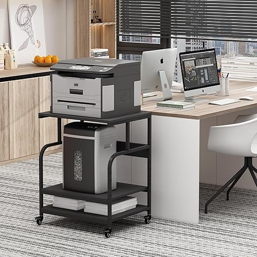 Miniatura 8 de Fannova Soporte para impresora, 23.6 x 18.9 x 29.5 pulgadas, mesa de impresora grande con estante de almacenamiento ajustable, carrito de impresora
