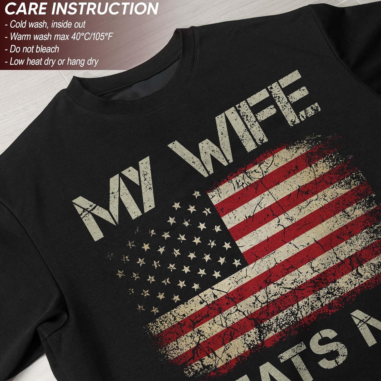 My Wife Beats Me Shirt, American Flag Husband and Wife Shirts, Husband Shirt for Men - Image 6