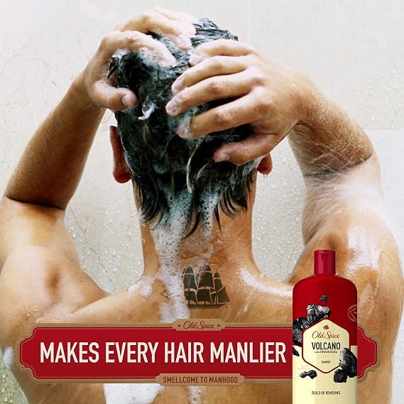 Old Spice Shampoo for Men, Charcoal Build-Up Removing, Volcano, 25.3 fl oz, Twin Pack