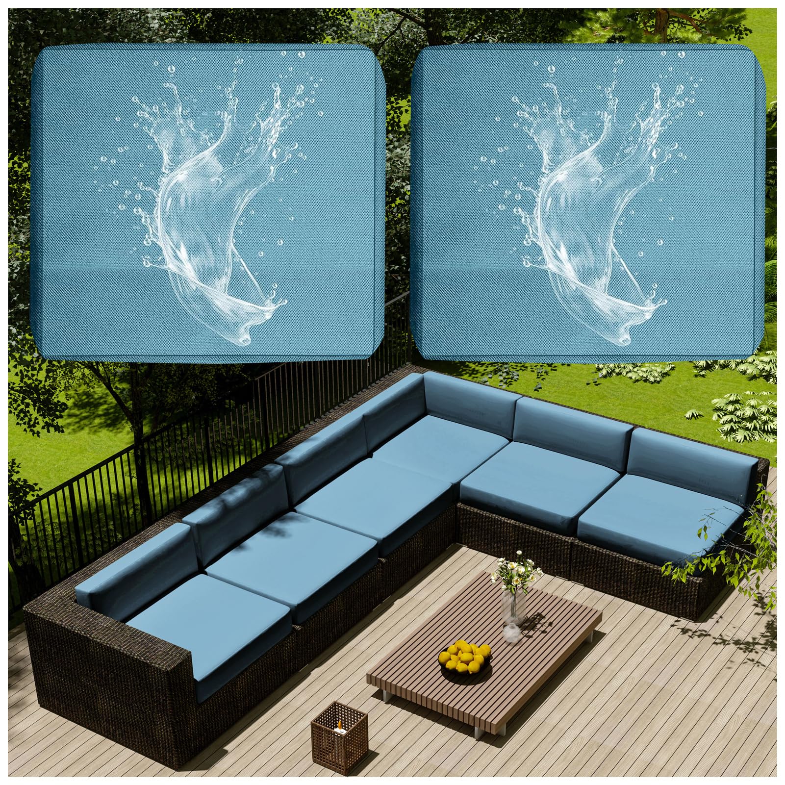 1/2/4 Pcs Patio Cushion Covers Waterproof – Outdoor Rattan Furniture Cushion Replacement Slipcovers with Zipper for L-Shaped Garden Sofa or Corner Couch (Blue gray,33x65cm 2 pcs)