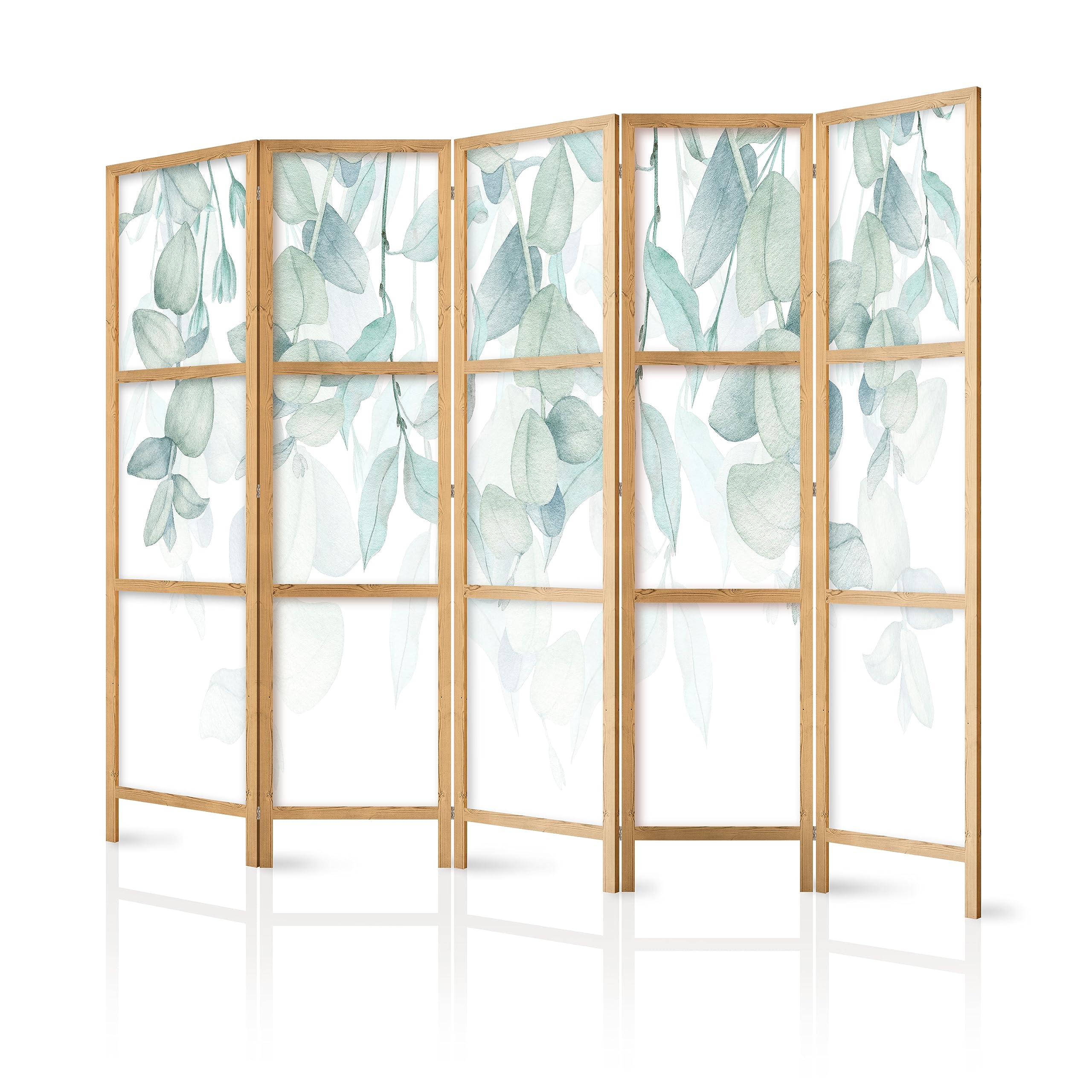 murando Room divider XXL Leaves Green Nature 225x171cm / 89"x68" 5 pieces Non-Woven Canvas Single-Sided Folding Screen Privacy wood pattern design hand made Home office Japan b-C-0594-bh-a