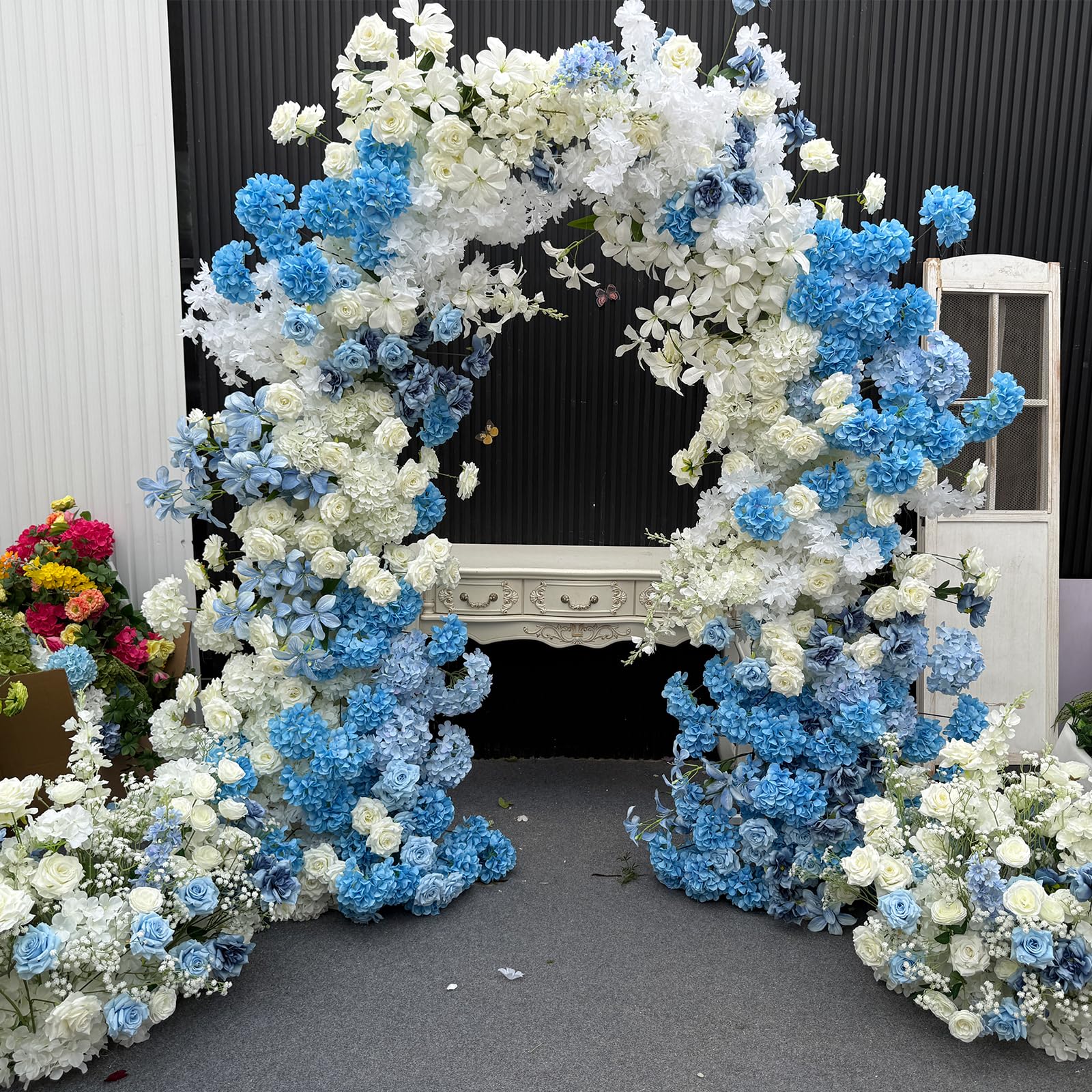 Lucky flower Künstliche Rose Blume Bogen, Floral Torbogen für Hochzeit Party Event Dekor (Blue,2.3x2.3m)