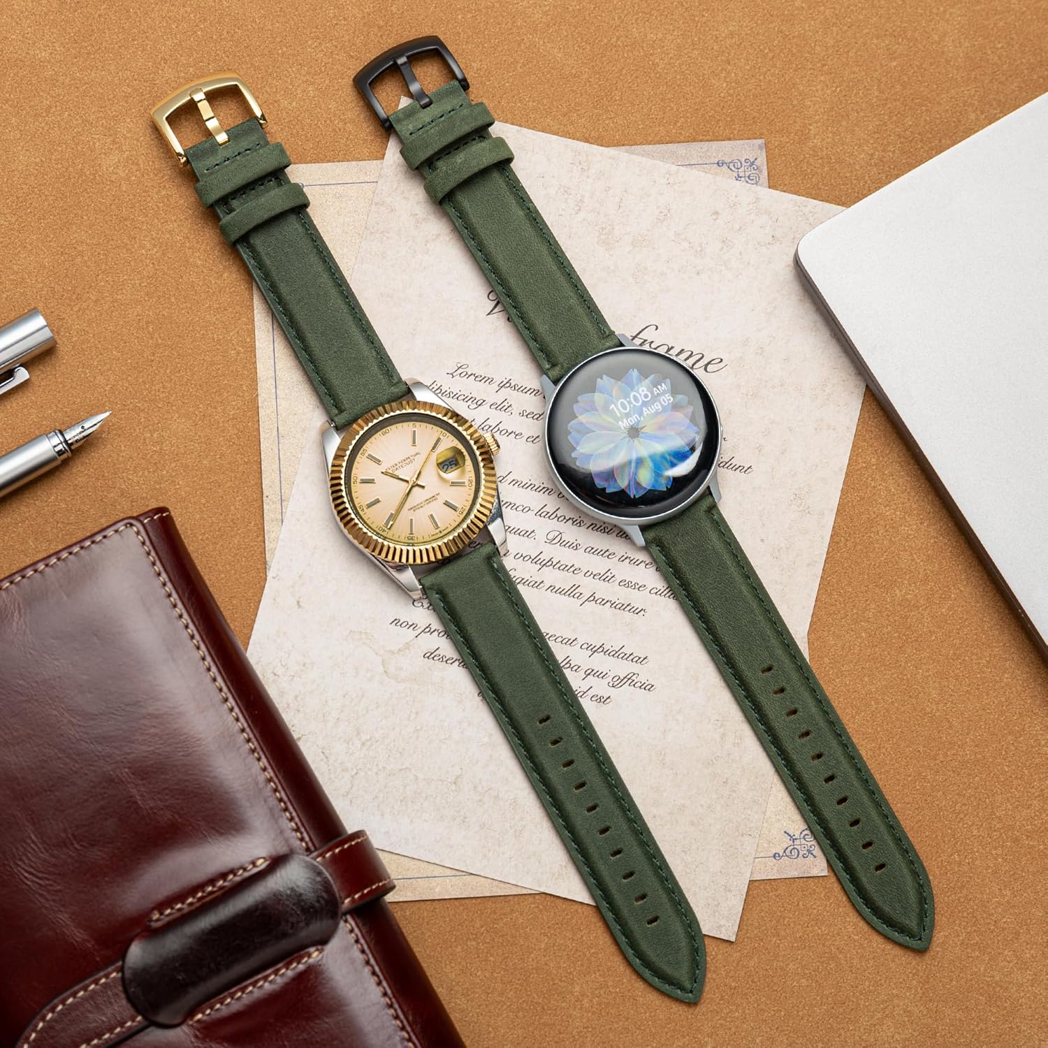 Leather Watch Bands Quick Release, Vintage Elegant Top Grain Leather Watch Band Straps Replacement for Men and Women, Watch and Smartwatch, Choice of Width - 18mm 19mm 20mm 21mm 22mm