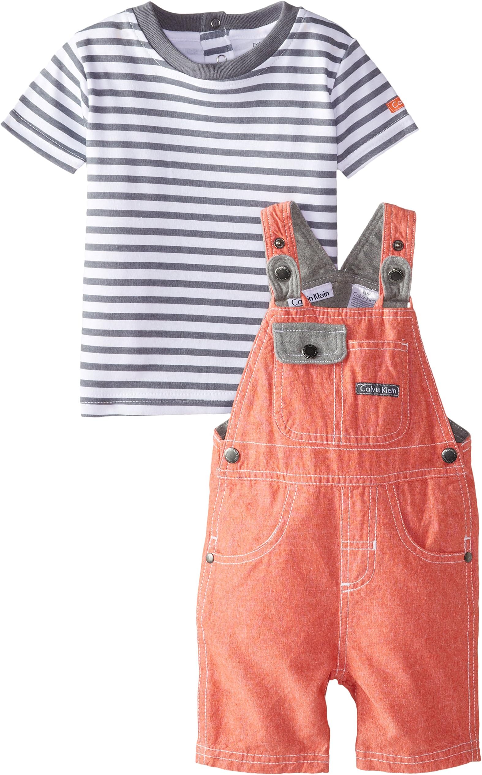 Calvin Klein Baby Boys' Gray Stripes T Shirt with Shortall Set