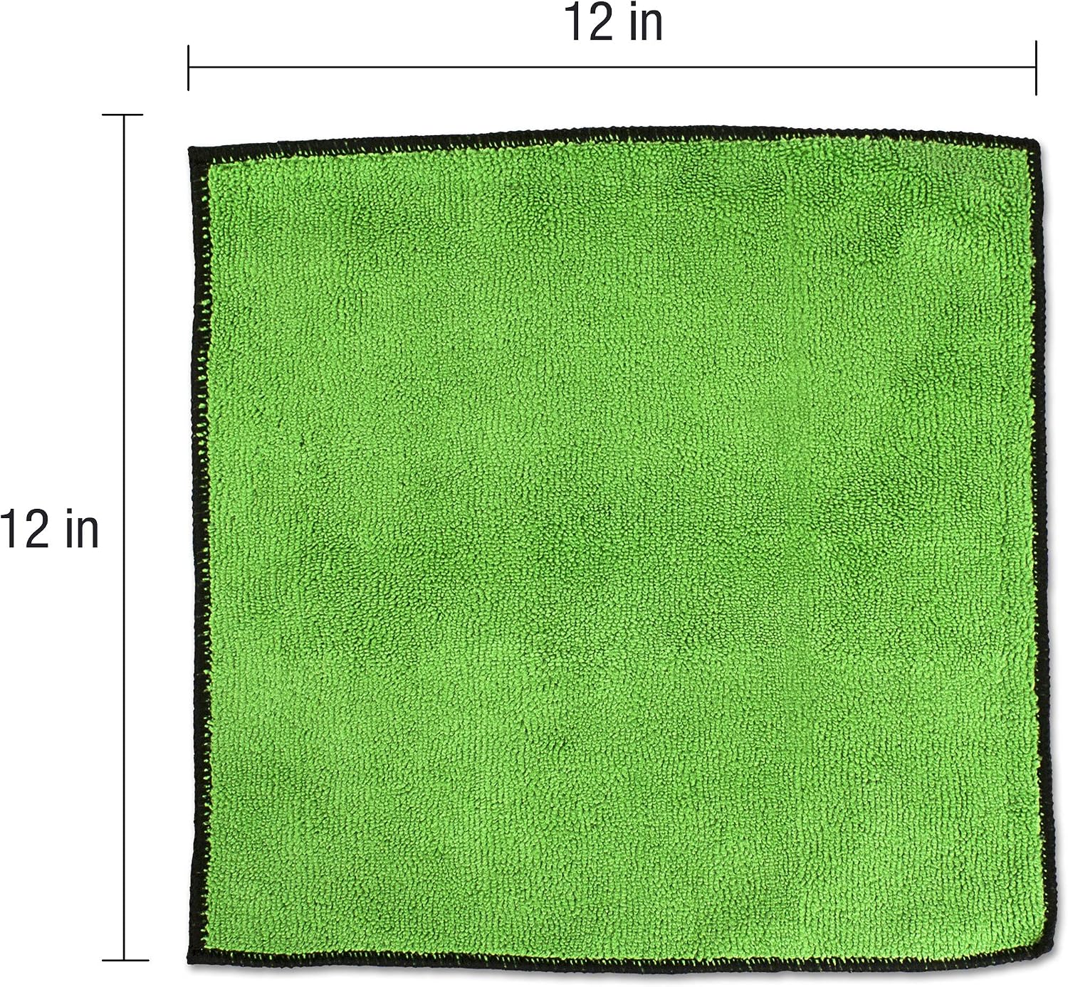 Eurow Microfiber Ultra Absorbent 350 GSM 12” x 12” Cleaning Towels, Lint-Free & Streak-Free, Soft Yet Durable for Home, Auto & Garage, Reusable & Machine Washable, 50-Pack, Green with Black Trim