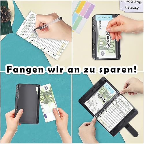 Miniatura 4 de Organizador de dinero A6, kit de planificador de presupuesto de 6 anillos con sobres de efectivo, repuesto de presupuesto, organizadores de