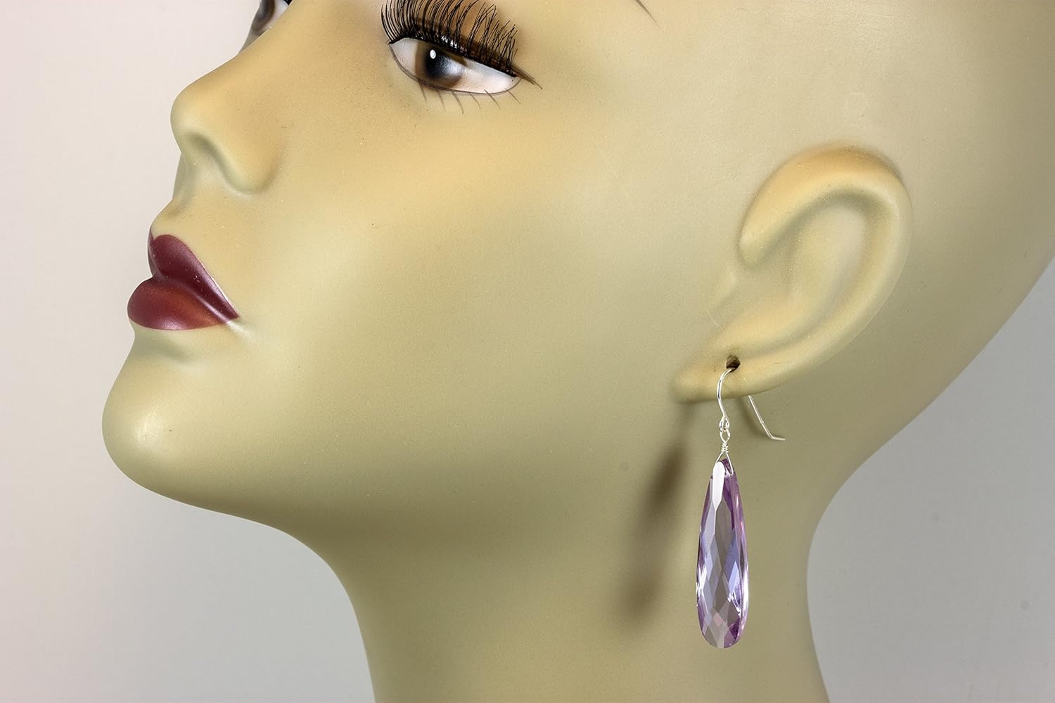 Sterling Silver Cubic Zirconia Earrings Simulated Amethyst Purple Large Long Faceted CZ 2 Inch