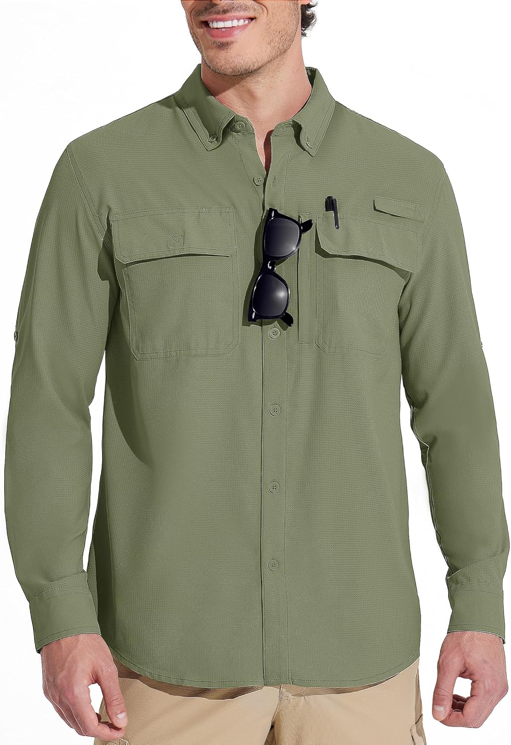 MAGCOMSEN Men's Sun Protection Fishing Shirts Long Sleeve UPF 50+ Quick Dry Cooling Button Down Shirt for Hiking Safari