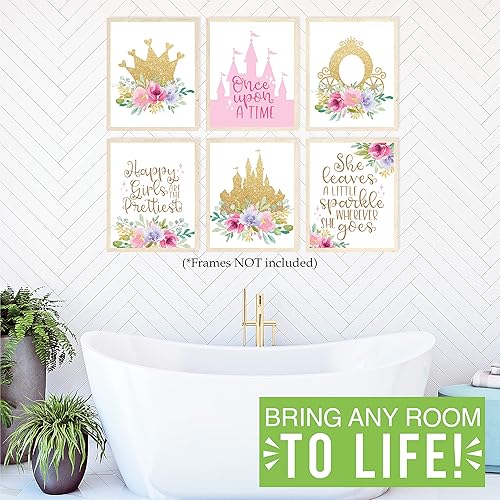 Miniatura 8 de Hadley Designs 6 decoraciones de princesa para habitación – Pósteres de arte de pared de princesa para cuarto de bebé y baño, impresiones mágicas
