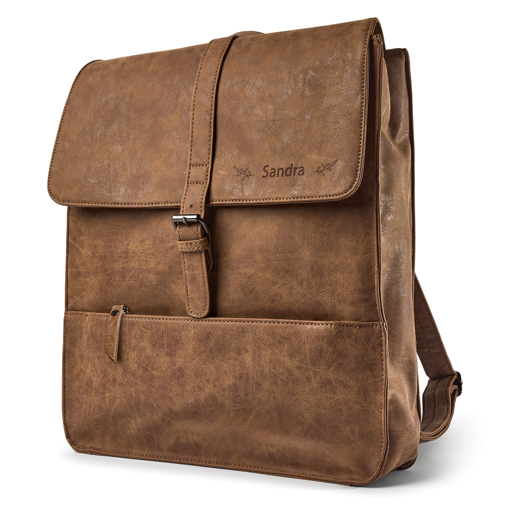your surprise Lederrucksack für Damen, Herren und Kindern personalisierbar aus Kunstleder in braun, perfekter Tagesrucksack mit Name mit verstellbaren Trägern (L)
