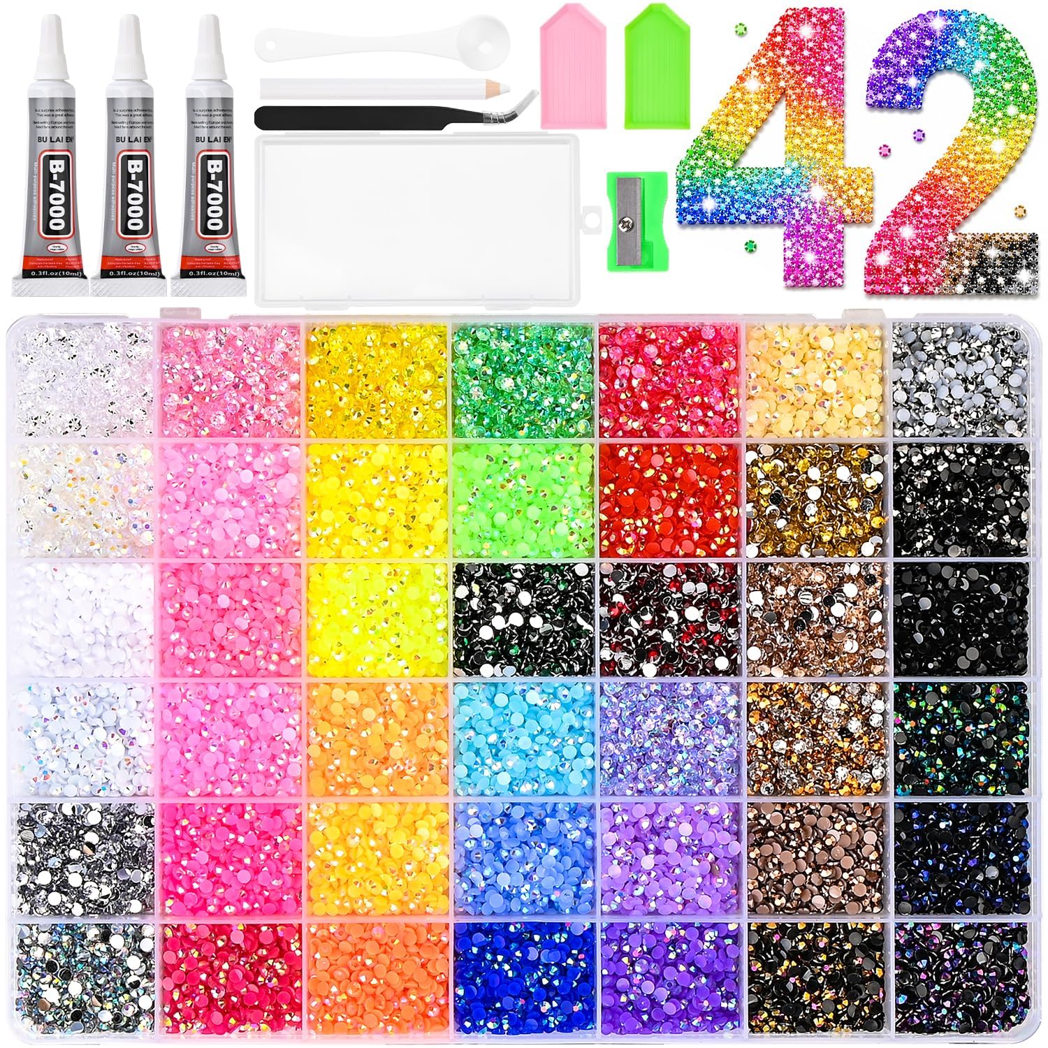 Bedazzling Kit, 45000 Pcs 42 Colors 3mm Flatback Resin Jelly Rhinestones