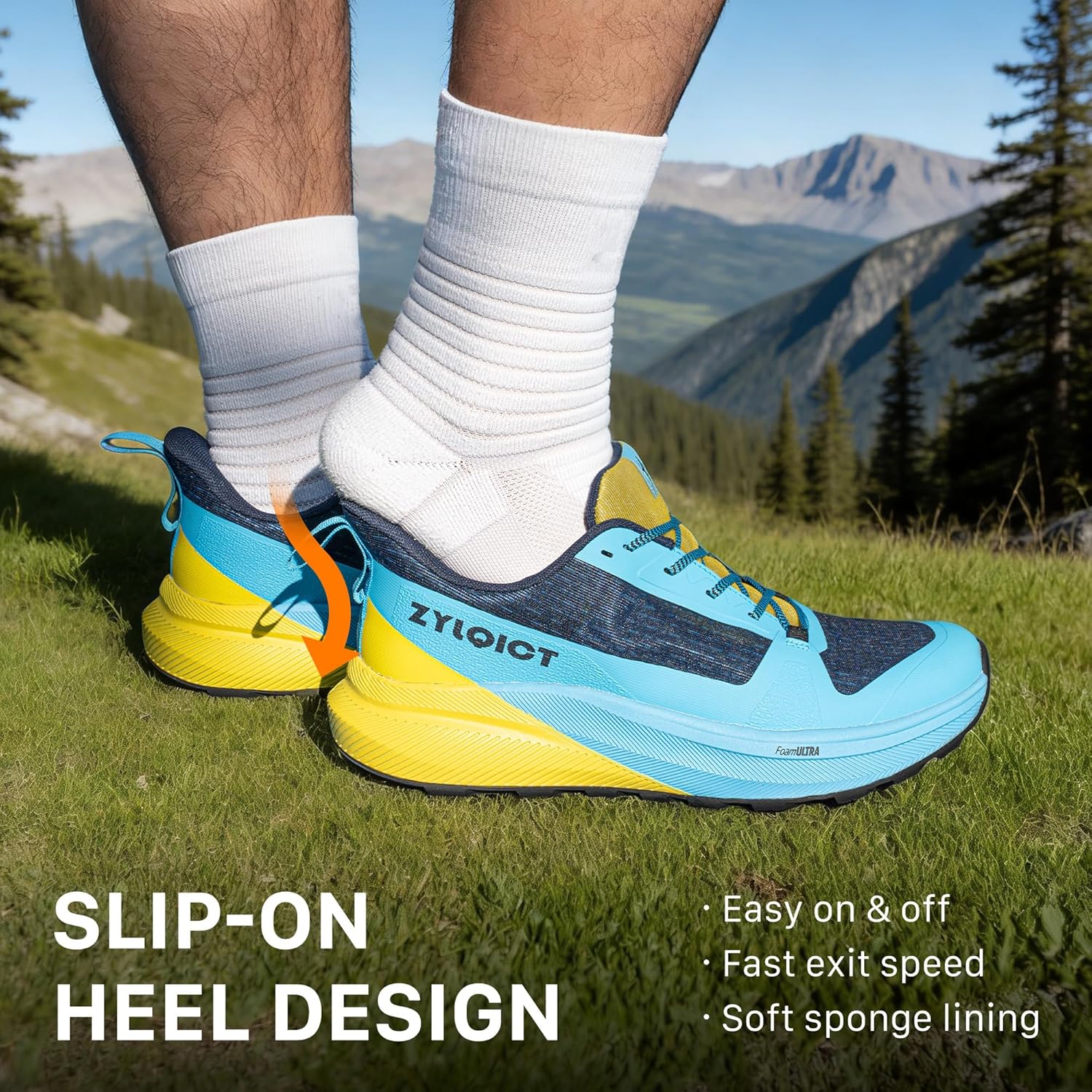 Mens Shoes Trail Running Shoes with Slip-On Collar Ultra Cushioned Lightweight Sole Quick Dry Breathable Mesh Upper Wide Toe Box Comfort Sneakers for Daily Running Walking Hiking Travel Gym
