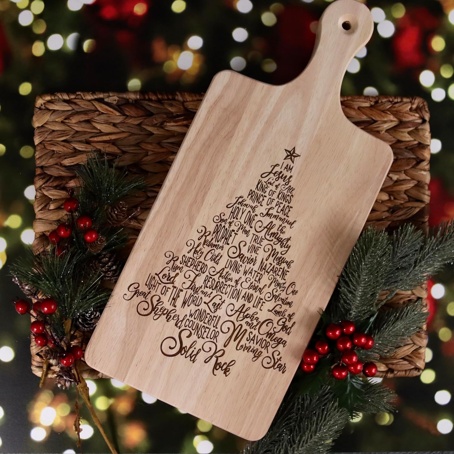 Names of Jesus Christmas Tree Cutting Board w/Handle
