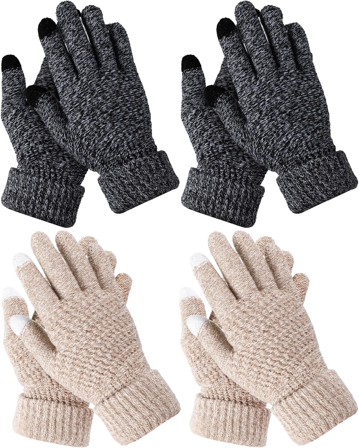 Geyoga 4 Pairs Women's Winter Touch Screen Gloves Soft Warm Fleece Lined Knit Elastic Cuff Texting Gloves