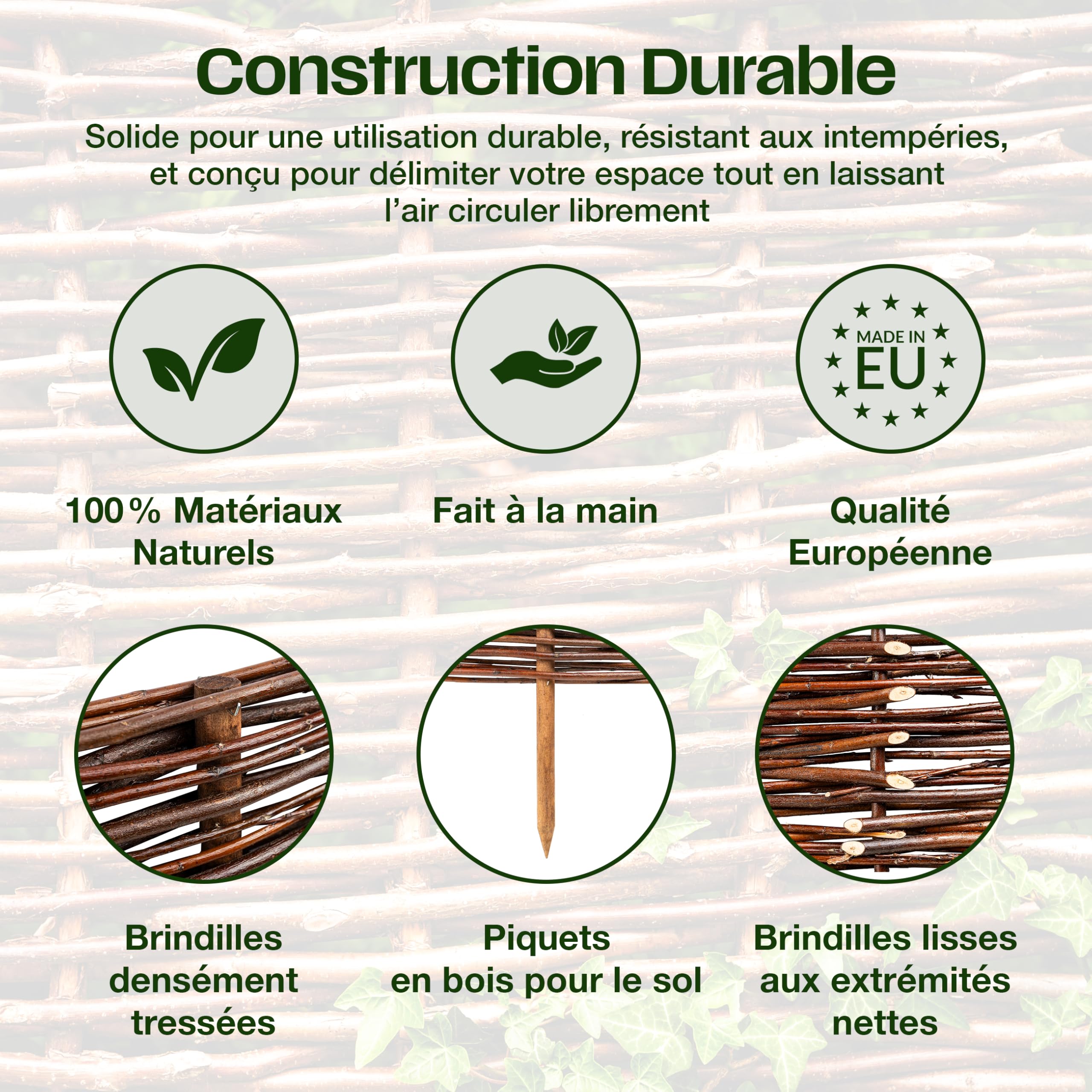 Creative Home Lot de 5 Bordure de Jardin en Saule | 60 x 50 cm (+/- 1 cm)