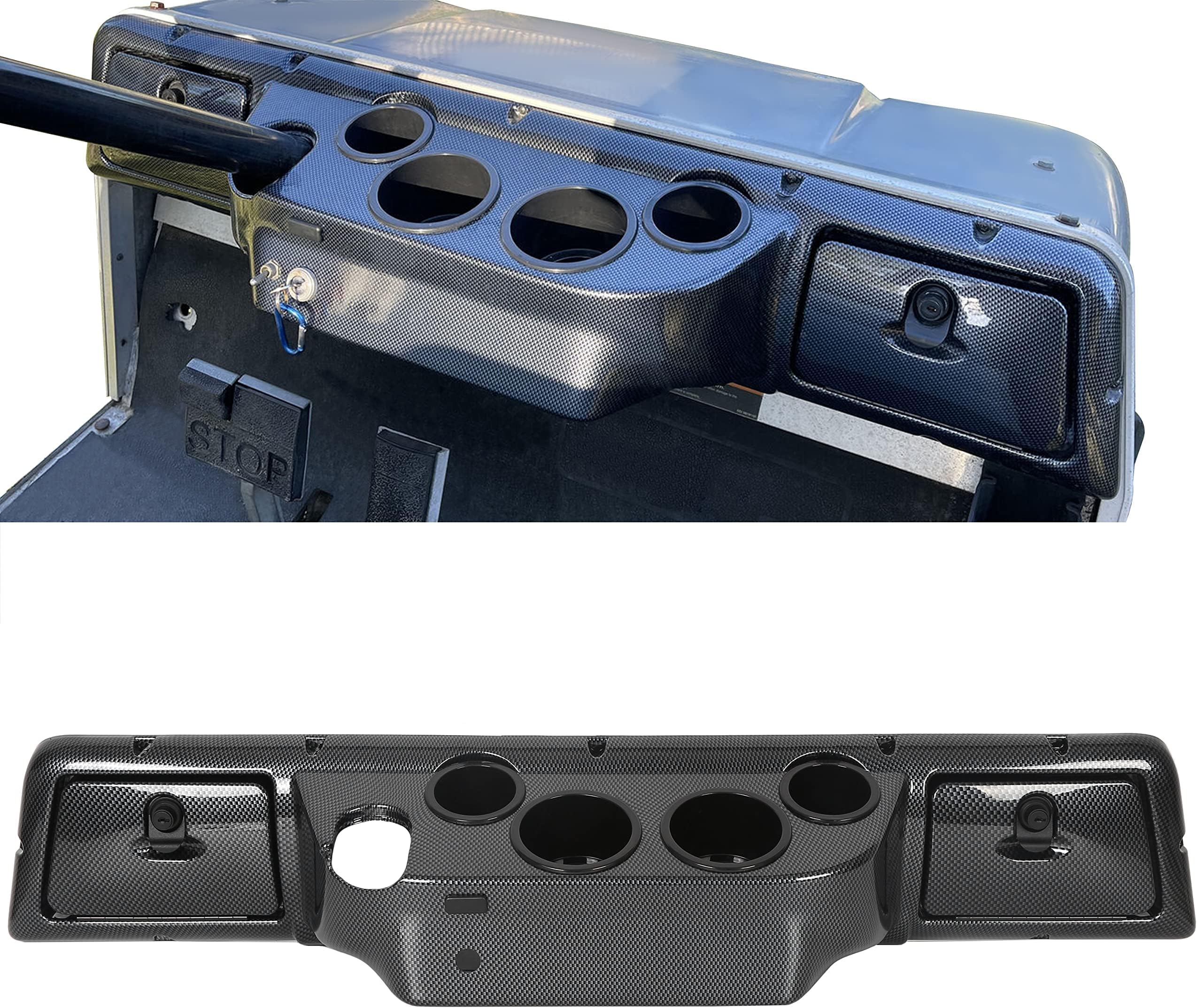 Dash Board Cover Assembly Compatible with 1982-Up Club Car DS Golf Cart Carbon Fiber Style Glove Boxes 4 Cup Holders (DS Models ONLY)