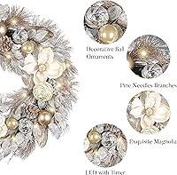 Vista 5 de Valery Madelyn Corona de Navidad de 24 pulgadas preiluminada para puerta delantera con luces, corona de Navidad iluminada plegable para exteriores