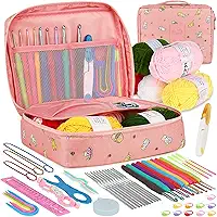 Aeelike Kit de crochê para iniciantes adultos, com linhas, 59 peças, agulhas de crochê ergonômicas 2.0-6.0 mm e agulhas para renda em aço 0.6-1.9 mm