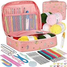 Aeelike Kit de crochê para iniciantes adultos, com linhas, 59 peças, agulhas de crochê ergonômicas 2.0-6.0 mm e agulhas para renda em aço 0.6-1.9 mm