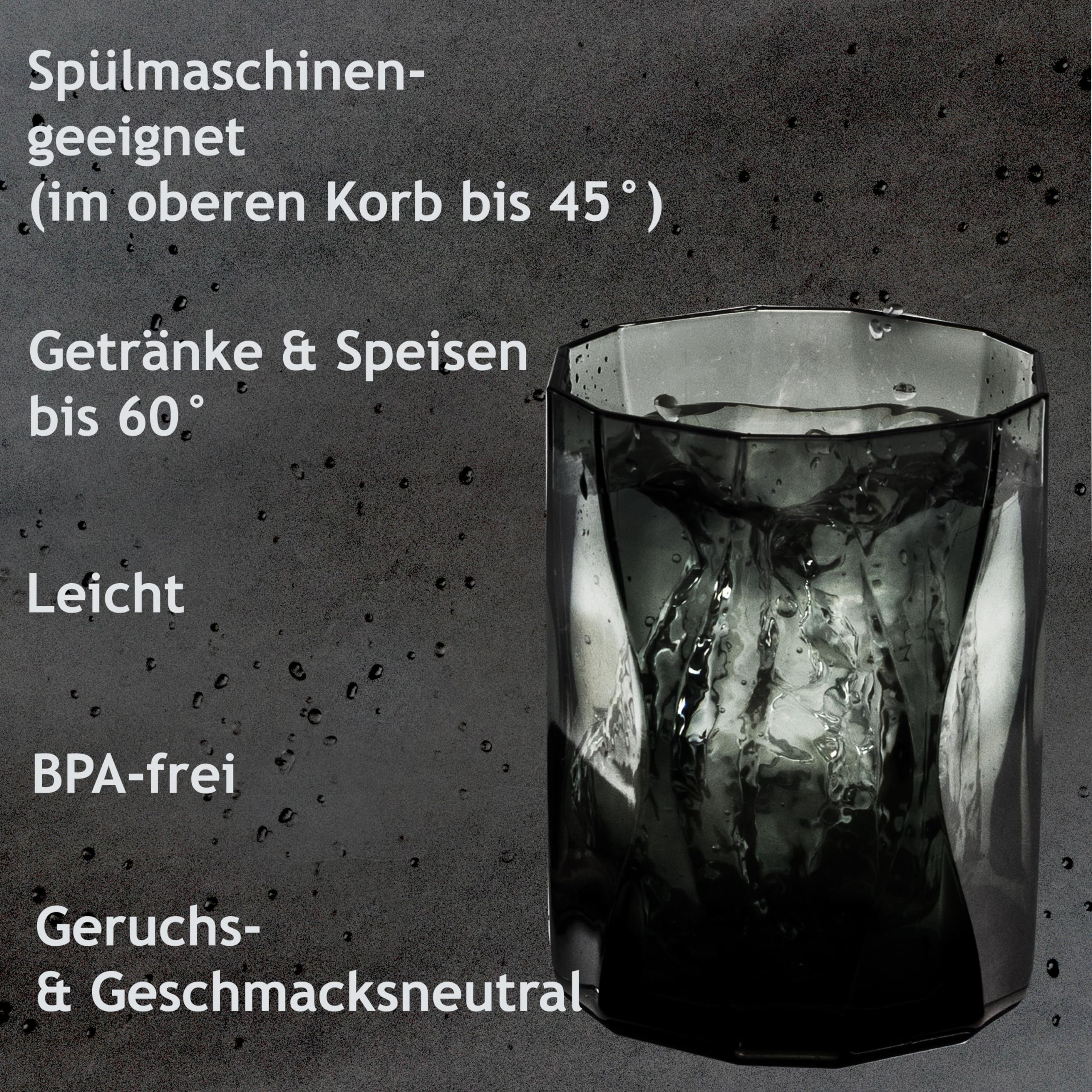 Melamin Geschirr Set für 4 Personen Grau Granit-Optik 16 Teile grauen 300ml