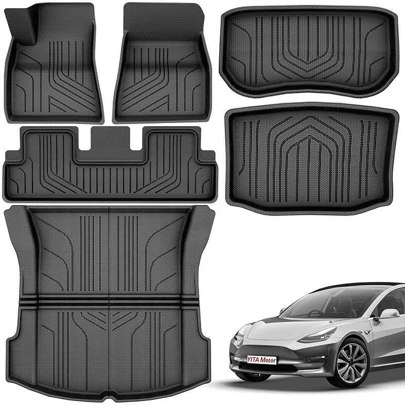 Tapetes Automotivos YITAMOTOR para Tesla Model 3 2020–2023, Jogo Completo com Revestimentos para Porta-Malas, Preto, 6 peças