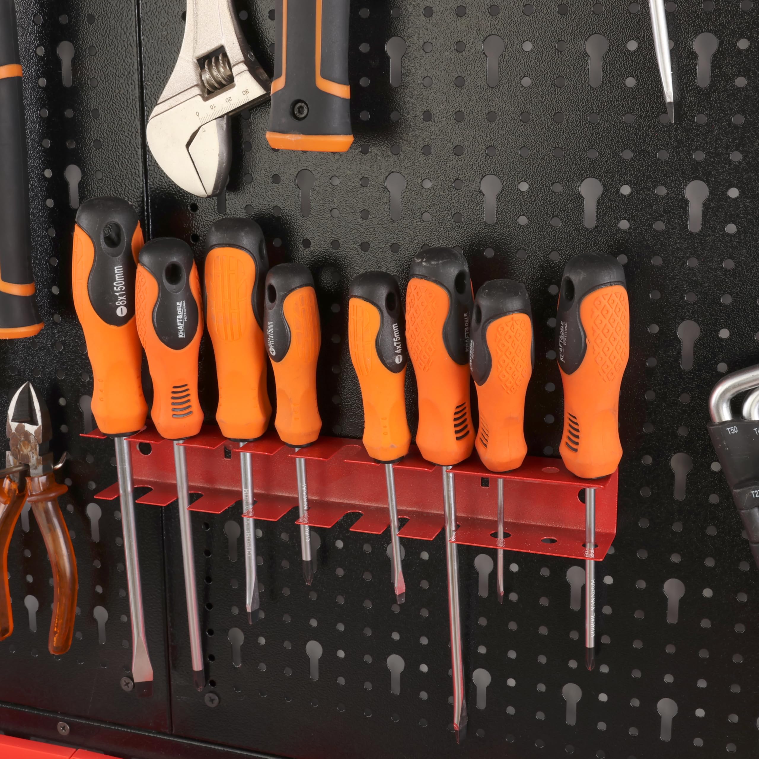 botle® Werkzeugwand Lochwand aus Metall 120 x 120 cm, Wandregal + Werkzeughalter 50-tlg Set, Kleinteilelager, Wandwerkstatt Hängeregal Sortierregal Schüttenregal Steckregal