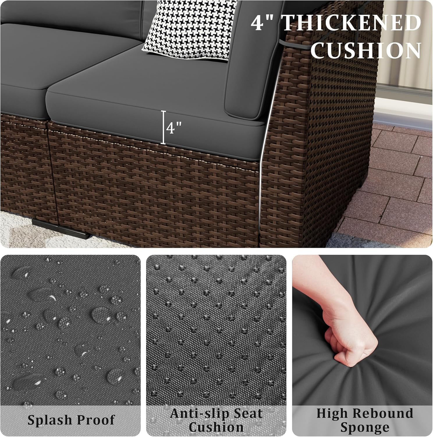 8 Pieces Outdoor Patio Furniture Set with 44" Fire Pit Table Rattan Sectional Conversation Sets w/Gas Fire Pit, Coffee Table, 1 Waterproof Covers, Dark Grey