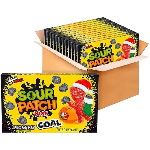 caramelos masticables Sour Patch para niños de color carbón negro y frambuesa suave para Navidad, 88 g, 12 unidades