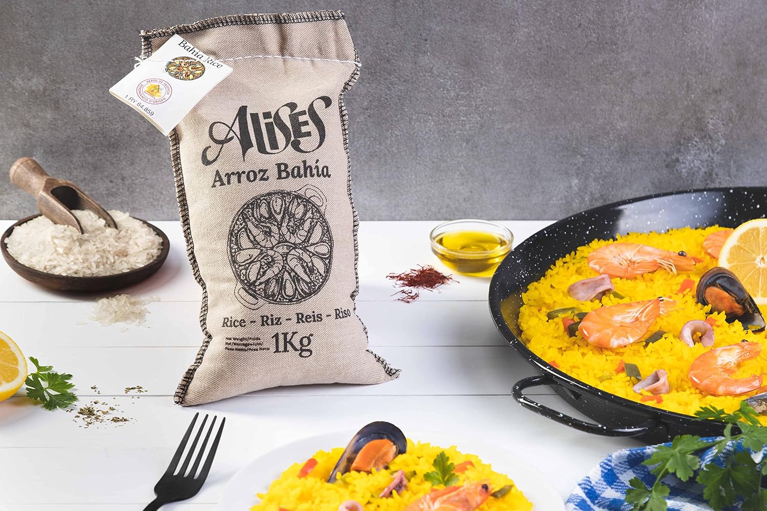 Alises - 2.2 lb Paella Rice D.O. Valencia - Arroz Bahia, Premium Spanish Rice for Paella (1Kg)