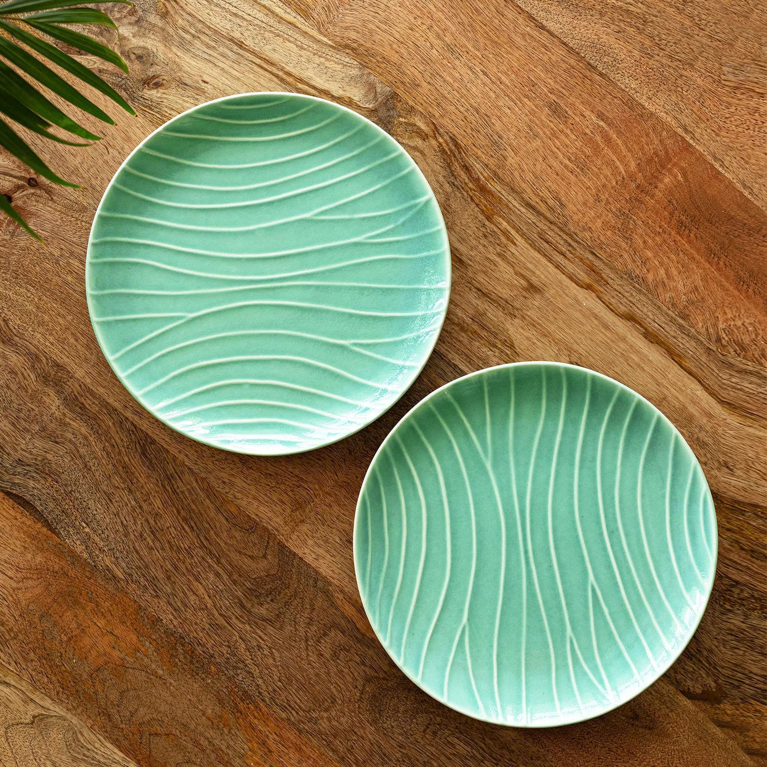 ExclusiveLane Carribean Green Hand Glazed Ceramic Plates for Dinner Set of 2 (Microwave & Dishwasher Safe) | Hand-Etched Dinner Plates Set Serving Plates for Snacks Plates Ceramic Serveware (B0CQKCYTYV) Amazon Price History, Amazon Price Tracker