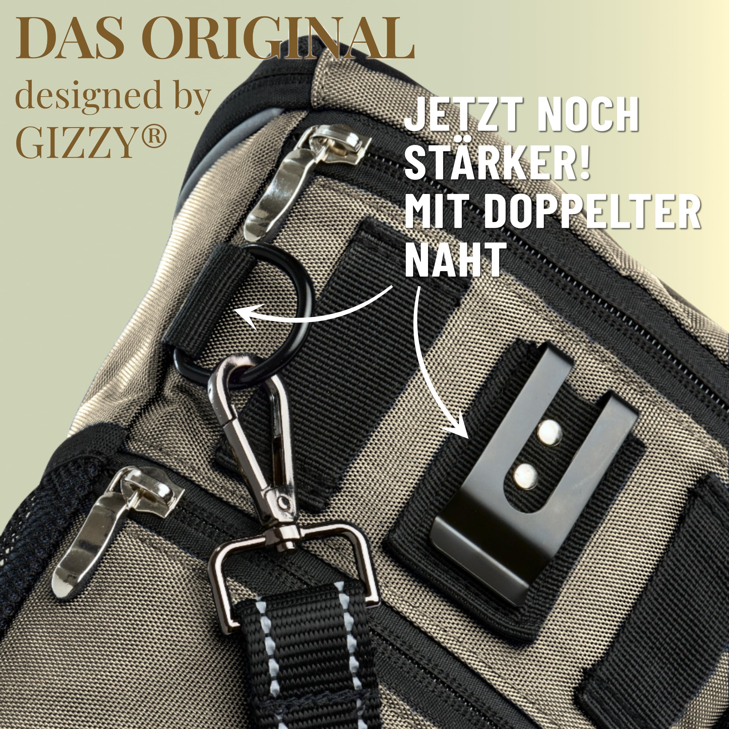 GIZZY® DAS ORIGINAL - Leckerlibeutel für Hunde - Innovative Einhand-Öffnung zur blitzschnellen Belohnung - Futterbeutel Hunde für Training & Welpenerziehung (Light-Gold)