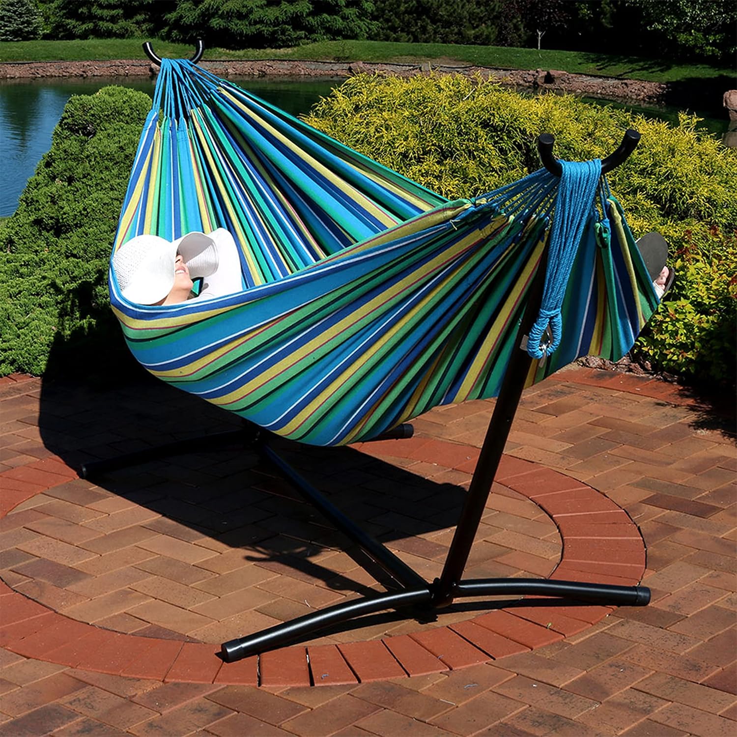 Sunnydaze Extra Large Brazilian Hammock with Stand and Carrying Bag - 400-Pound Capacity - Black Stand - Sea Grass : Patio, Lawn & Garden