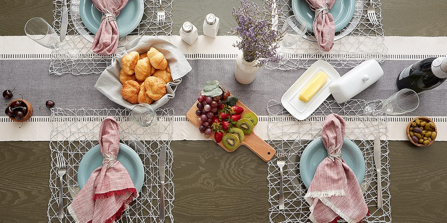 DII Woven Paper Tabletop Collection Holiday or Event Decor, Square Placemat Set, 16x16, Silver, 6, Piece