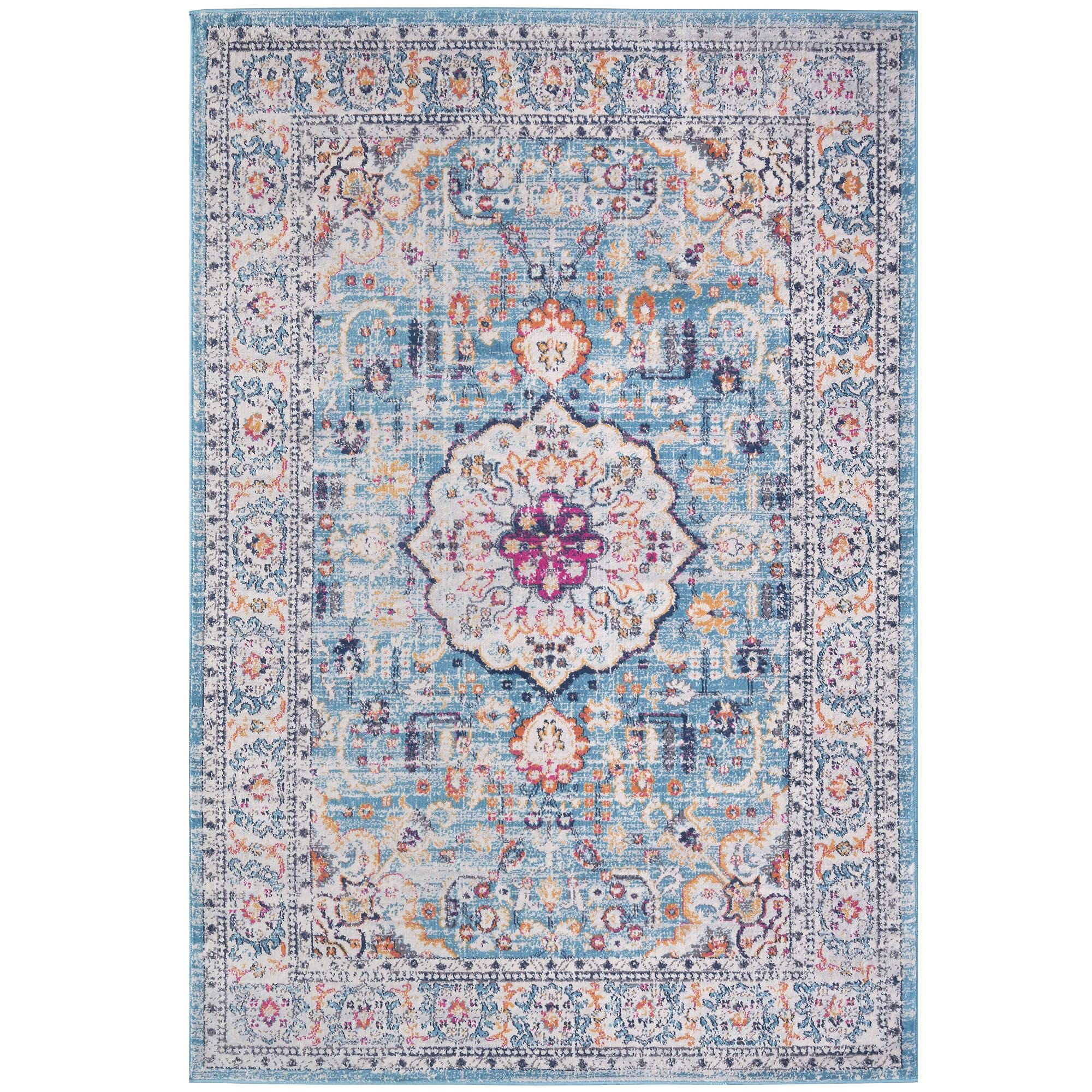 THE RUGS Multicoloured Medallion Oriental Rug for Living Room Bedroom, Small 80x150 cm, Vintage Design - Image 2