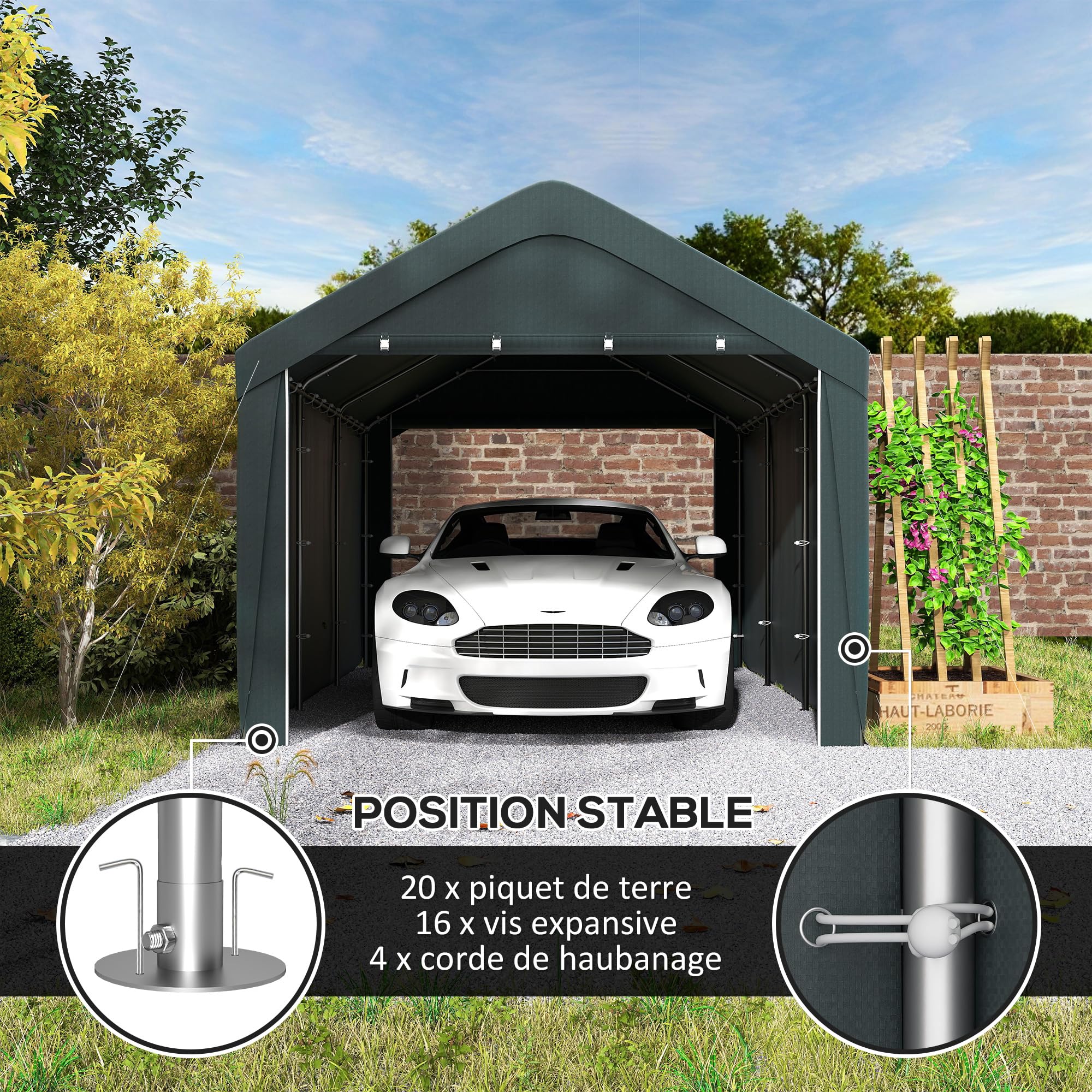 Outsunny Carport Tente de Garage 3 x 6 m, abri Voiture extérieur avec parois latérales Amovibles et 2 Portes zippées enroulables, Tente de Stockage carport pour Voiture, Camion et Bateau, Gris foncé