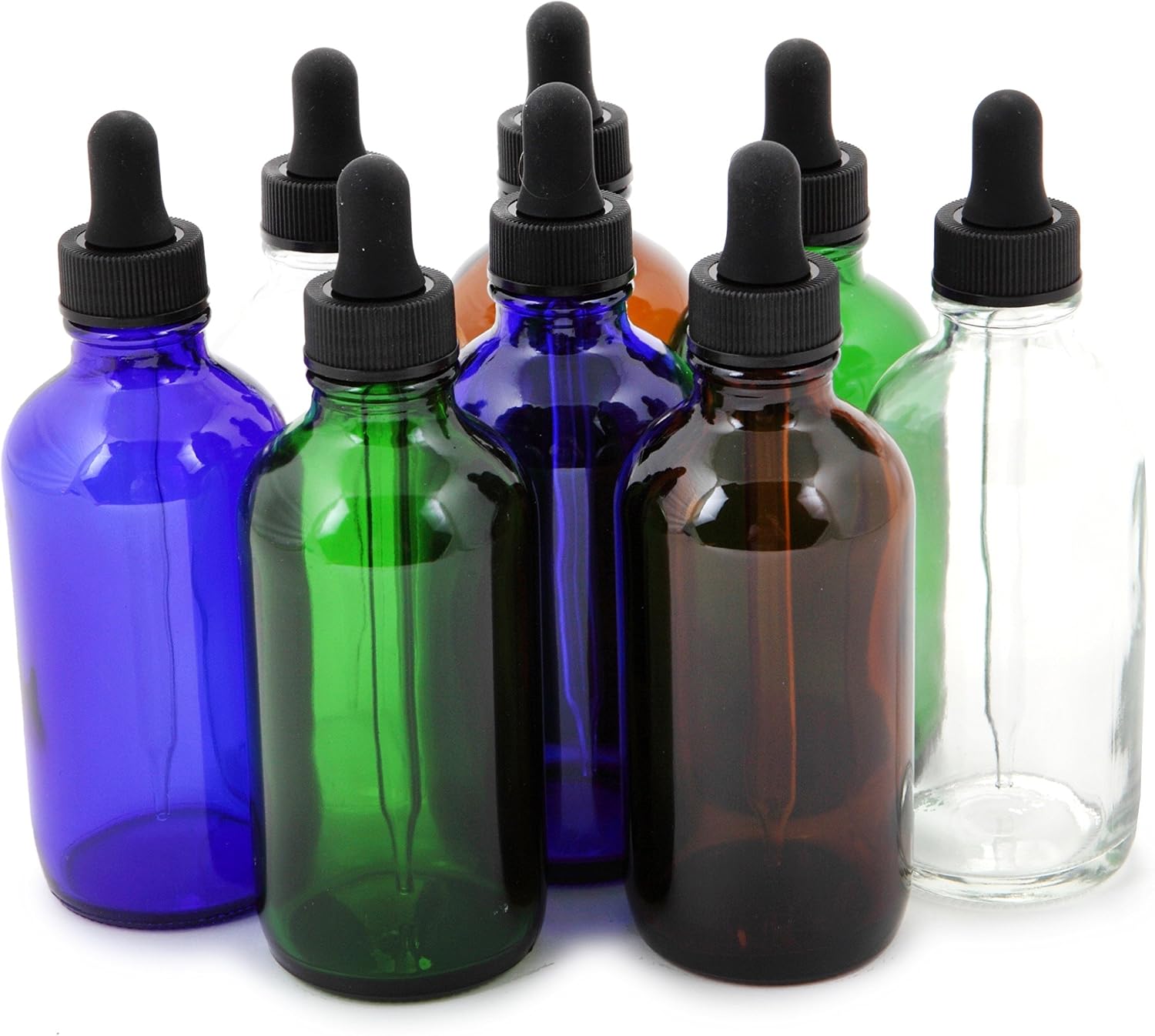 Vivaplex, 8, Assorted Colors, 4 oz Glass Bottles, with Glass Eye Droppers