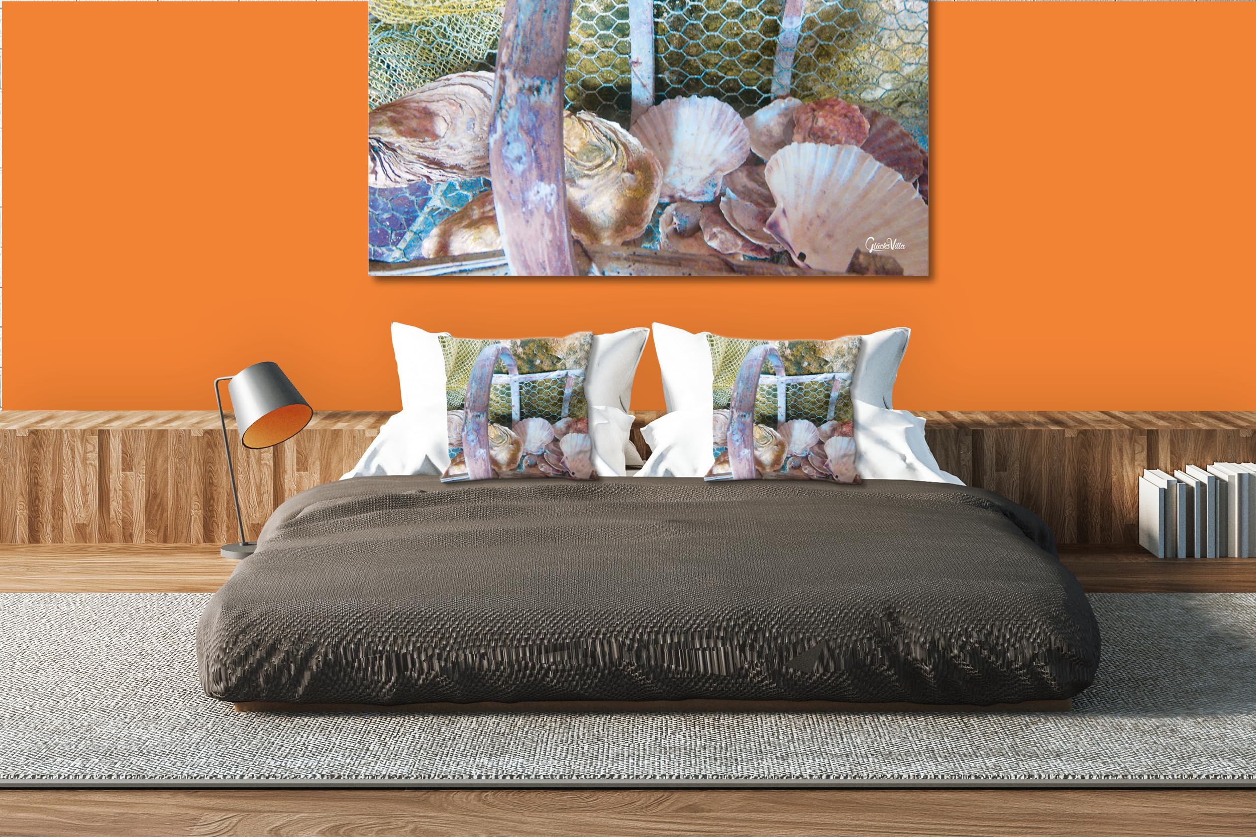 Muscheln - Foto-Kissen-Hülle Set (2 STK.) 40 x 40 cm | Kissen-Bezüge - passend zu Wandbild - Deko-Kissen - Meeresfrüchte Meer Austern