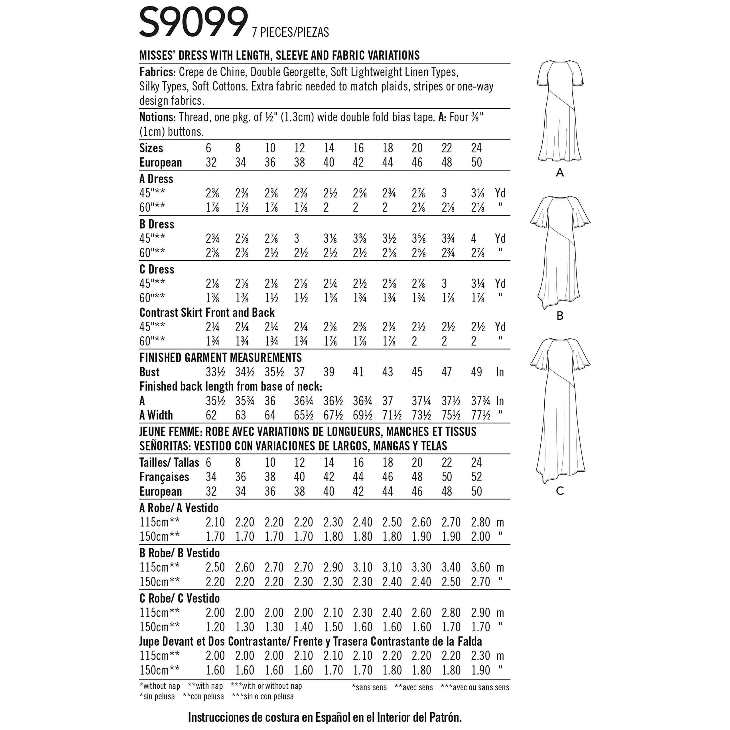 Simplicity SS9099U5 S9099-Cartamodello per Abito da Donna, con Lunghezze, Maniche e Varianti di Tessuto, Vario, U5 (16-18-20-22-24)