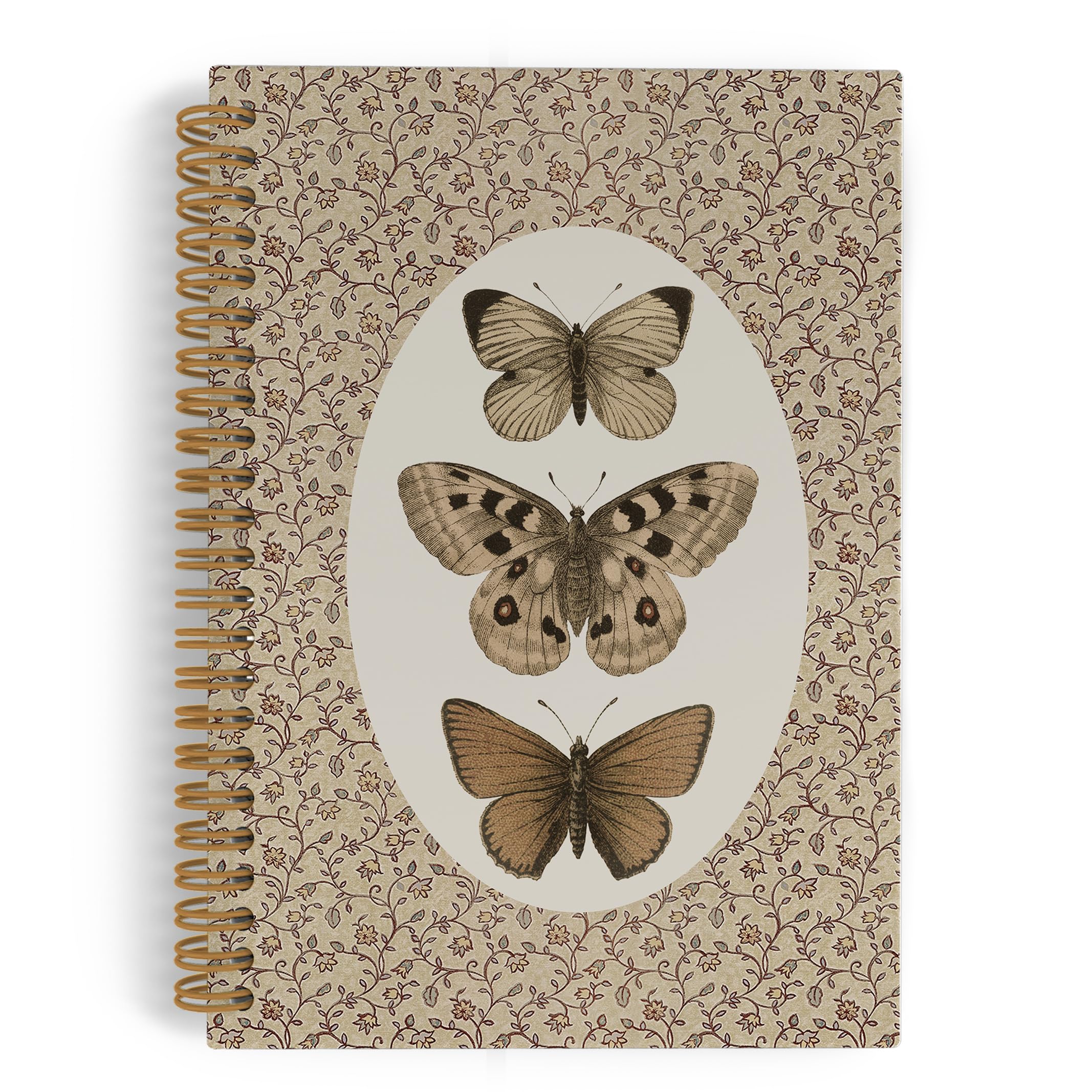 QLMX Cuaderno vintage en espiral de mariposa, cuaderno bohemio de mariposa y polilla, cuadernos de cabaña para trabajo escolar, suministros de oficina de polilla Cottagecore, regalos para mujeres y