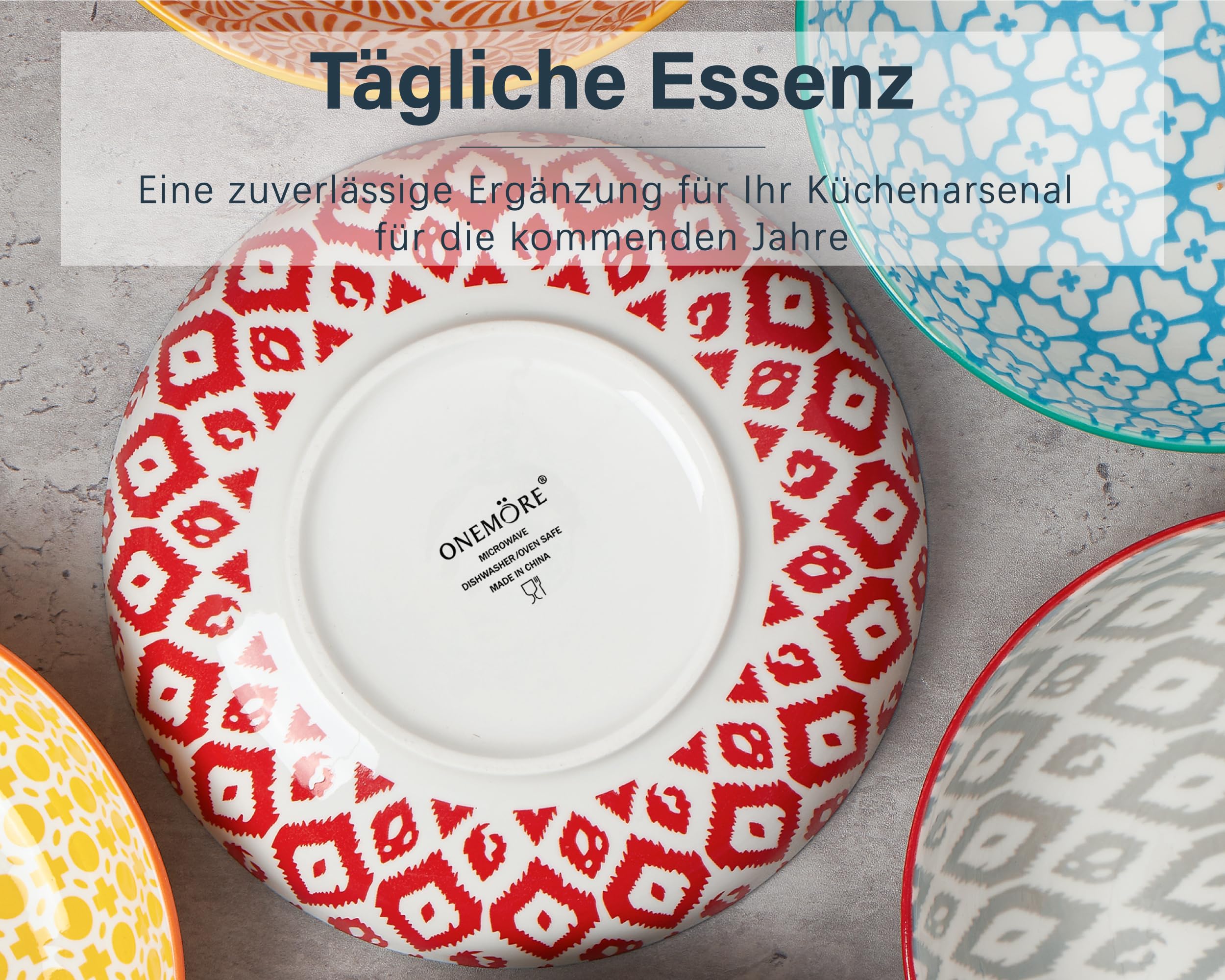 ONEMORE Suppenteller Porzellan, 1065 ml Suppenschalen 6er Set, Servierplatte, RamenSchalen für Nudeln, Salat, Suppe, Haferflocken, Leuchtende Farben