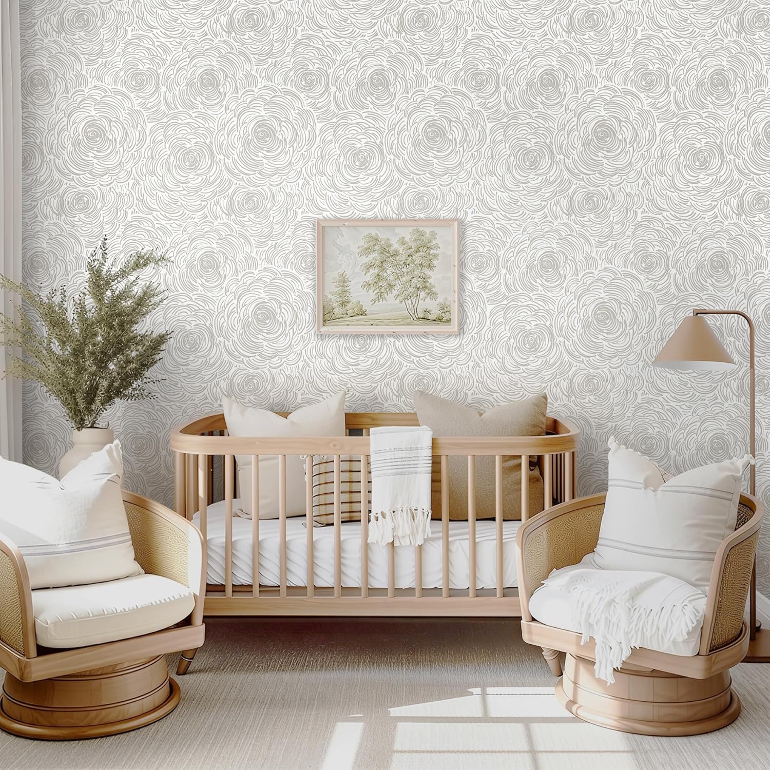 EeeComing Grey Peel and Stick Wallpaper Grey and White Floral Contact Paper Modern Peel and Stick Flower Wallpaper Self Adhesive Wall Paper Removable for Bedroom Cabinets Vinyl 17.3" X 78.7"
