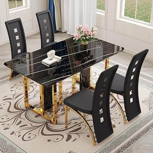 Miniatura 25 de Juego de mesa de comedor MEMUY para 8, 79" Juego de mesa de comedor de mármol falso para 8 con superficie brillante blanca, juego moderno de mesa de